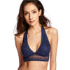 Image of Women's Wirefree Removable Pads Longline Deep V Lace Bra Halter Bralette