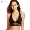 Image of Women's Wirefree Removable Pads Longline Deep V Lace Bra Halter Bralette