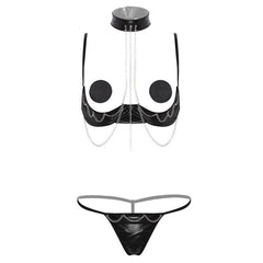 Womens Erotic Lingerie Set Sexy Clubwear Open Cups Bare Exposed Breasts Nipples Underwire Shelf Bra with G-string Nipple Covers