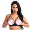 Image of Womens Lingerie Latex Bra Top Lingerie Leather Wire-free Unlined Bra Soft Sheer Adjustable Spaghetti Straps Open Cup Exotic Bra