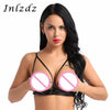 Image of Womens Lingerie Latex Bra Top Lingerie Leather Wire-free Unlined Bra Soft Sheer Adjustable Spaghetti Straps Open Cup Exotic Bra