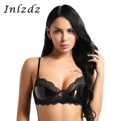 Womens Lingerie Open Cup Latex Bra Top for Sex Wet Look Leather Wire-free Unlined Shelf Bra Sex Exotic Costume Sexy Underwear