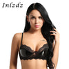 Image of Womens Lingerie Open Cup Latex Bra Top for Sex Wet Look Leather Wire-free Unlined Shelf Bra Sex Exotic Costume Sexy Underwear