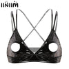 Image of Womens Lingerie Wet Look Leather Push Up Bra Triangle Open Nipples Bralette Sissy Erotic Latex Bustier Wire-free Unlined Bra Top
