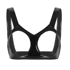 Womens Sexy Lingerie Wetlook Open Cups Bra for Women Clubwewar Faux Leather Bra Underwear Vest Tank Crop Tops Sleeveless Bra