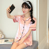 Image of Womens Silk Satin Pajamas Pyjamas Set Long Sleeve Sleepwear Pijama Pajamas Suit Female Sleep Two Piece Set Loungewear Plus Size