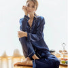 Image of Womens Silk Satin Pajamas Pyjamas Set Long Sleeve Sleepwear Pijama Pajamas Suit Female Sleep Two Piece Set Loungewear Plus Size