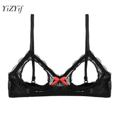 YiZYiF Sexy Women Lingerie Lace Floral Open Cup Exposed Bare See through Triangle Bralette Unlined Bra Top Intimates For Cosplay