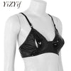 Image of YiZYiF Sexy Womens Exposed Breasts Nipples Bra Black Sexy Lingerie Faux Leather Vintage Style Nipple Splits Bra Top For Women