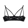Image of YiZYiF Women Shiny Stretch Bra Sheer Exposed Nipples Bra Open Cup Bra Sexy Lingerie Faux Leather Wire-free Unlined Bra For Women