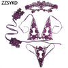 Image of ZZSYKD Lace Sexy Bra Lingerie Femme Set Translucent Push Up Seamless Embroidery Bralette Open Bra Mask Handcuffs Underwear Set