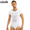 Image of iiniim Mens Adult Baby & Diaper Lover Lingerie Bodysuit Bodystocking Crotch Front Printed Sissy Gay Male Bodysuit Romper Pajamas