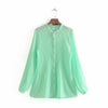Image of new women fashion long sleeve chiffon pleated blouse shirts women o neck casual business blusas femininas chemise tops LS3359
