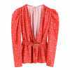 Image of women elegant floral print causal smock blouse shirts women v neck chic kimono blusas autumn sashes ruffles chemise tops LS4090